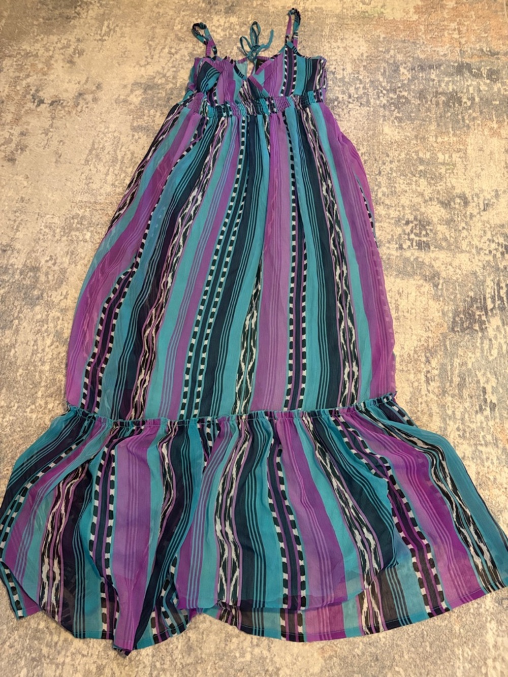Striped Purple & Teal Maxi Skirt - Lightweight Summer Style size L